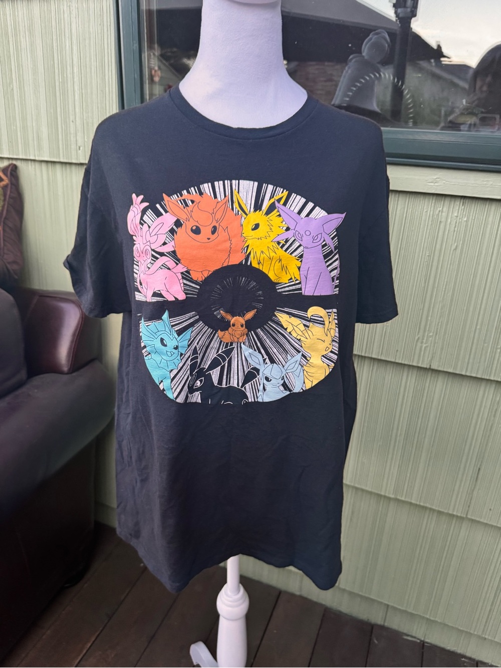 Pokemon Hybrid Apparel Black Short Sleeve Tee with Multicolored Eevee Evolutions